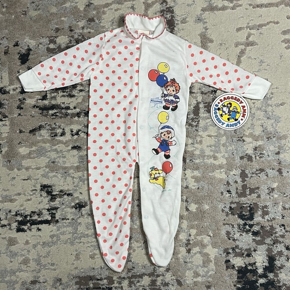 Vintage New Raggedy Ann & Andy Baby Sleeper Jump Suit Newborn M 80’s NWT USA